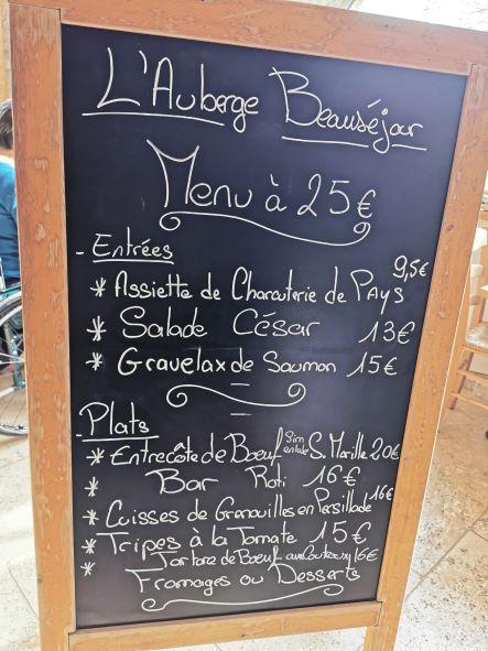 Menu Auberge Beauséjour